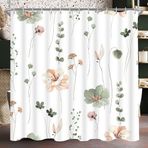 Lerores Duş perdesi 180 x 180 cm adaçayı yeşili çiçek, ağırlıklı etek kısmı küflenmez, su geçirmez, yıkanabilir polyester banyo perdeleri, 12 halkalı ve duş perdesi halkalı, banyo, küvet için