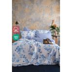 Leruum London %100 Pamuk Tek Kişilik Nevresim ve 1 Adet Yastık Kılıfı Seti Mavi Çiçekli ve Çizgili - 160 x 220 cm