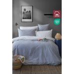 Leruum London Oslo %100 Pamuk Battal Boy Nevresim ve 2 Adet Yastık Kılıfı Seti Gri Çizgili - 240 x 220 cm