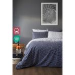 Leruum London Oslo %100 Pamuk Tek Kişilik Nevresim ve 1 Adet Yastık Kılıfı Seti Koyu Lacivert Çizgili - 160 x 220 cm