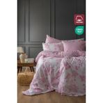 Leruum London Sevilla %100 Pamuk Battal Boy Nevresim ve 2 Adet Yastık Kılıfı Seti Pembe Çiçekli ve Çizgili - 240 x 220 cm