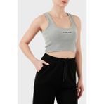 Les Benjamins Pamuklu Slim Fit Kare Yaka Logolu Top Bayan Top Lbnoosessfutn - Gri Melanj