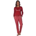 Les-Theresa Pijama Kadın Pamuklu Pijama Seti, Uzun İki Parçalı Gecelik Reglan Kollu Pijama ve Uzun Pijama Pantolonu, Sonbahar Kış Ev Kıyafeti, Boş Zaman Kıyafeti, Kırmızı, L