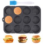 Les-Theresa Silikon Hamburger Kalıbı, Hamburger Tavası Yeniden Kullanılabilir Burger Çöreği Fırın Tepsisi, Mikrodalga, Fırın, Buzdolabı ve Bulaşık Makinesi için Yapışmaz Delikli Burger Ekmek Kalıbı
