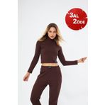 Lesa Wear Fitilli Soft Touch Balıkçı Yaka Bluz Kahverengi kahverengi XL
