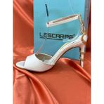 Lescarpe LES024 Bej (Krem) Bilekten Bağlamalı Yılan Topuk Detaylı Yüksek Ince Topuklu Ayakkabı Stiletto