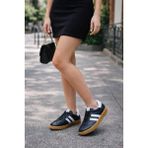 Lescon Pepita Z923 Bağcıklı Sneaker Deri Genç Kadın Spor Ayakkabı - Siyah - Beyaz