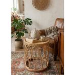 Lessio Home Malibu El Işçiliği Gerçek Rattan (Bambu) Yuvarlak Orta & Yan Sehpa - Bohem Iskandinav Tasarım - 41x55 cm