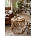 Lessio Home Malibu El Işçiliği Gerçek Rattan (Bambu) Yuvarlak Orta & Yan Sehpa - Bohem Iskandinav Tasarım - 53x55 cm