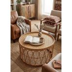 Lessio Home Malibu El Işçiliği Gerçek Rattan (Bambu) Yuvarlak Orta & Yan Sehpa - Bohem Iskandinav Tasarım - 77x45 cm