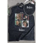 Let It Be The Beatles Ense Baskılı Yıkamalı Kolsuz Tişört, Unisex Rock Band Temalı Sıfır Kol Atlet - Siyah - 2XL