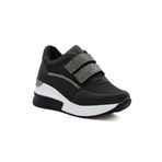 Letao Kadın Simli Taşlı Kolay Giyim Cırtlı Yüksek Taban Sneaker Spor Ayakkabı, Siyah-Beyaz, 37