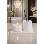 Lethe Design Beton Dekoratif Banyo Seti Difüzör Kabı, Soya Mum, Tepsi (KOKU VE ÇUBUK HARİÇ)