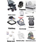 Let's Go Baby 18 Parça Bebek Çeyiz Seti Bebek Arabası Beşik Banyo Seti Puset - Gri