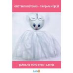 Letsii 23 Nisan Tavşan Kostümü Çocuk Beyaz Şapka ve Astarlı Tütü Etek