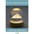 Letsii 3D İstanbul Temalı Kristal Cam Küre Led Lamba Ahşap Soket