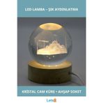 Letsii 3D İstanbul Temalı Kristal Cam Küre LED Lamba Ahşap Soketli