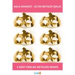 Letsii Altın Metalize Renk Düz Parti Balo Maskesi 6 Adet