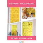 Letsii Altın Renk Metalize Disko Dikdörtgen Kapı Perdesi 1x2 Metre