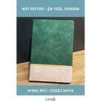 Letsii Altın Şeritli Şık Yeşil Deri Not Defteri 21 cm x 15 cm - Çok Renkli - Tek Ebat - Defter & Ajanda