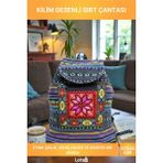 Letsii Etnik Kilim Desenli Yumuşak Kumaş Ayarlanabilir Askılı Geniş Hacimli 37X35 cm Günlük Sırt Çantası - Tek Ebat - Çok Renkli
