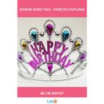Letsii Gümüş Renk Happy Birthday Yazılı Doğum Günü Tacı 60 cm
