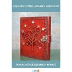 Letsii Hayat Ağacı Figürlü Taşlı Deri Defter 20X15 cm - Çok Renkli - Defter & Ajanda
