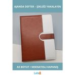 Letsii Kahverengi Beyaz Mıknatıslı Termo Deri A5 Tarihsiz Ajanda Defter