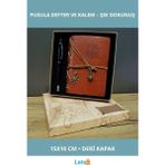 Letsii Kahverengi Pusula Tasarım Deri Defter Siyah Kalem - Çok Renkli - Defter & Ajanda