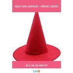 Letsii Kırmızı Renk Keçe Cadı Şapkası Yetişkin ve Çocuk Uyumlu 35x38 cm