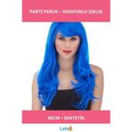 Letsii Mavi Renk 60 cm Uzun Sentetik Parti Peruğu