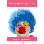 Letsii Mavi Renk Kıvırcık Afro Palyaço Peruk ve Burun Seti