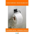 Letsii Metal Siyah Şık Tuvalet Kağıtlığı Delmesiz Kolay Kurulum