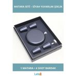 Letsii Paslanmaz Çelik Yuvarlak Siyah Matara ve 4 Shot Bardak Seti