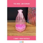 Letsii Pembe Kalpli Tül Kese ve Simli Kalp Kutusu