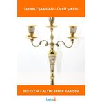 Letsii Pirinç Sedefli 3'lü Şamdan Altın Detaylı Dekoratif