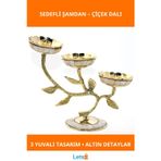 Letsii Pirinç Sedefli Şamdan 3'lü Altın Detaylarla Şık Dekor