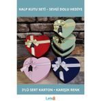 Letsii Renkli 3'lü Hediyelik Kalp Kutu Seti Karton