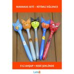 Letsii Renkli Ahşap Kedi Şeklinde 5'li Marakas Çocuklar İçin Müzik Aleti
