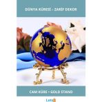 Letsii Renkli Cam Dünya Küresi Gold Metal Standlı 6 cm Dekoratif Dünya - Çok Renkli - Tek Ebat