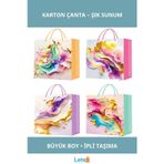 Letsii Şık Büyük Boy İpli Karton Çanta Renkli Pastel Motiflerle Hediye Sunumu İçin