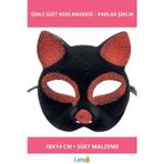 Letsii Siyah Kırmızı Simli Süet Kedi Maskesi 18x14 cm
