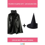 Letsii Siyah Yakalı Pelerin ve Cadı Şapkası Seti Çocuk Kostümü