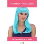 Letsii Turkuaz Mavi Yetişkin Parti Peruğu 60 cm Sentetik