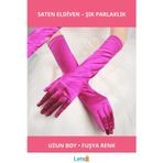 Letsii Uzun Boy Ekstra Parlak Fuşya Renk Saten Eldiven