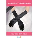 Letsii Uzun Boy Ekstra Parlak Saten Eldiven Siyah Renk
