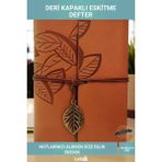 Letsii Yaprak Desenli Deri Kapaklı Eskitme Görünümlü Not Defteri - Çok Renkli - Tek Ebat - Defter & Ajanda