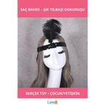 Letsii Yılbaşı Gerçek Tüy Saç Bandı Siyah Renk Yetişkin ve Çocuk