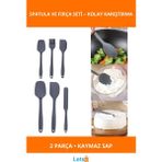 Letsii Yüksek Kaliteli Kaymaz Saplı Silikon Spatula ve Fırça Seti 6'lı
