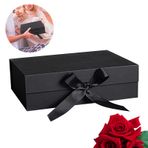 LETTERASHQP Hediye kutusu siyah, kapaklı hediye kutusu, 21 x 17 x 7 cm kapaklı hediye kartonu, hediye paketi, kurdeleli kutu, düğün, doğum günü, Noel, yıl dönümü için